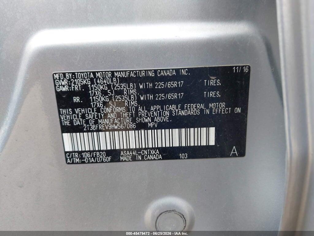 2T3BFREV9HW567086 2017 TOYOTA RAV4 photo no. 9