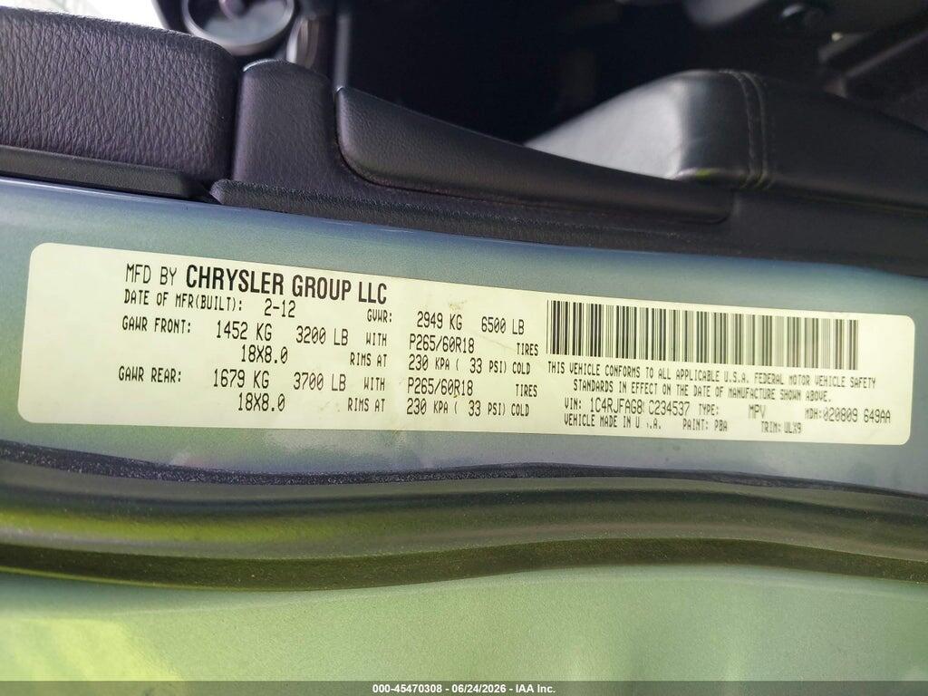 1C4RJFAG8CC234537 2012 JEEP GRAND CHEROKEE photo no. 9