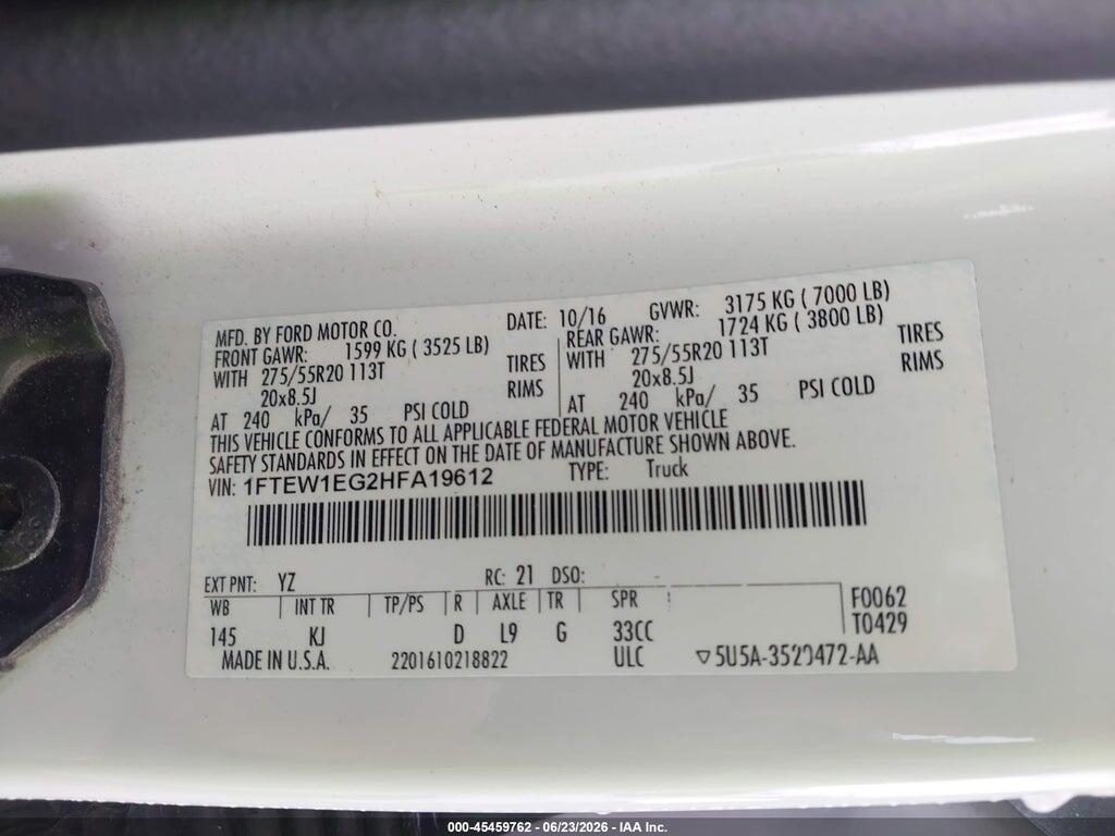 1FTEW1EG2HFA19612 2017 FORD F-150 photo no. 9