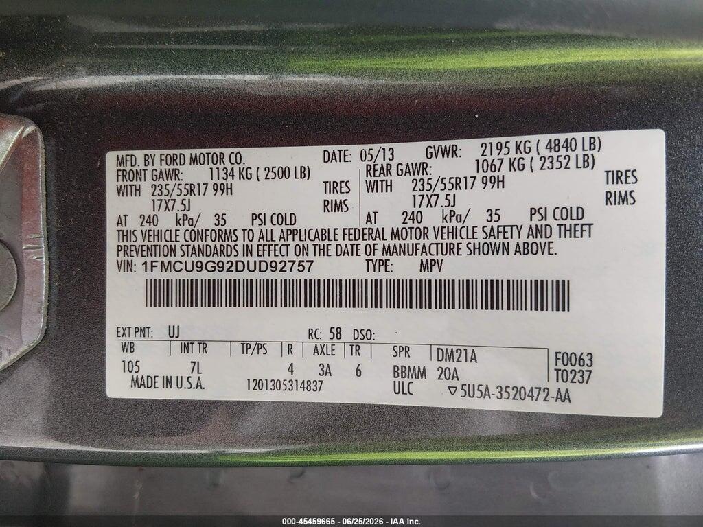 1FMCU9G92DUD92757 2013 FORD ESCAPE photo no. 9