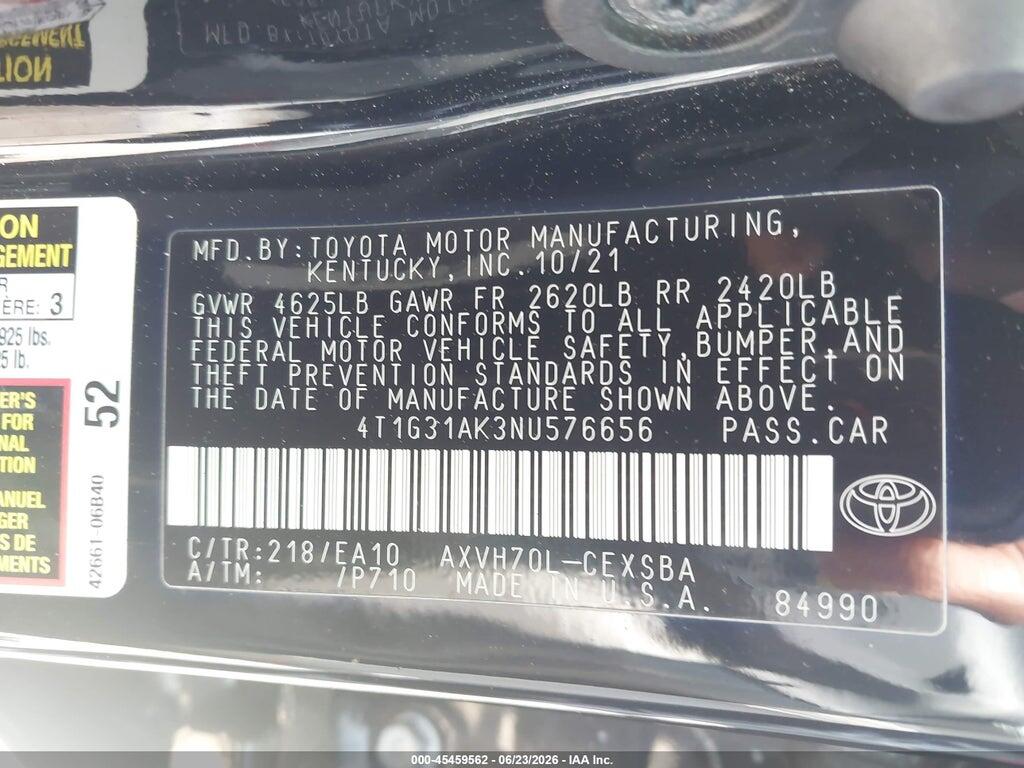 4T1G31AK3NU576656 2022 TOYOTA CAMRY photo no. 9