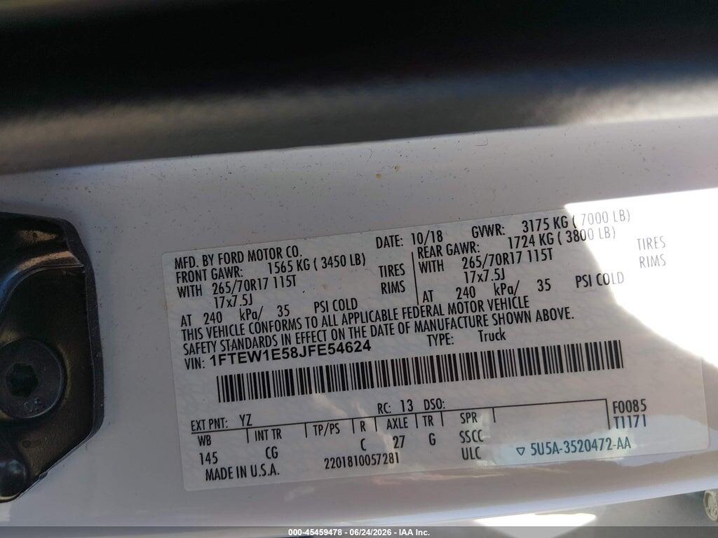 1FTEW1E58JFE54624 2018 FORD F-150 photo no. 9