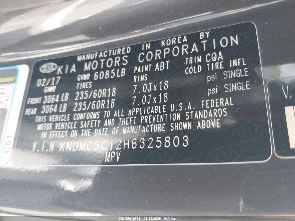 KNDMC5C12H6325803 2017 KIA SEDONA photo no. 9