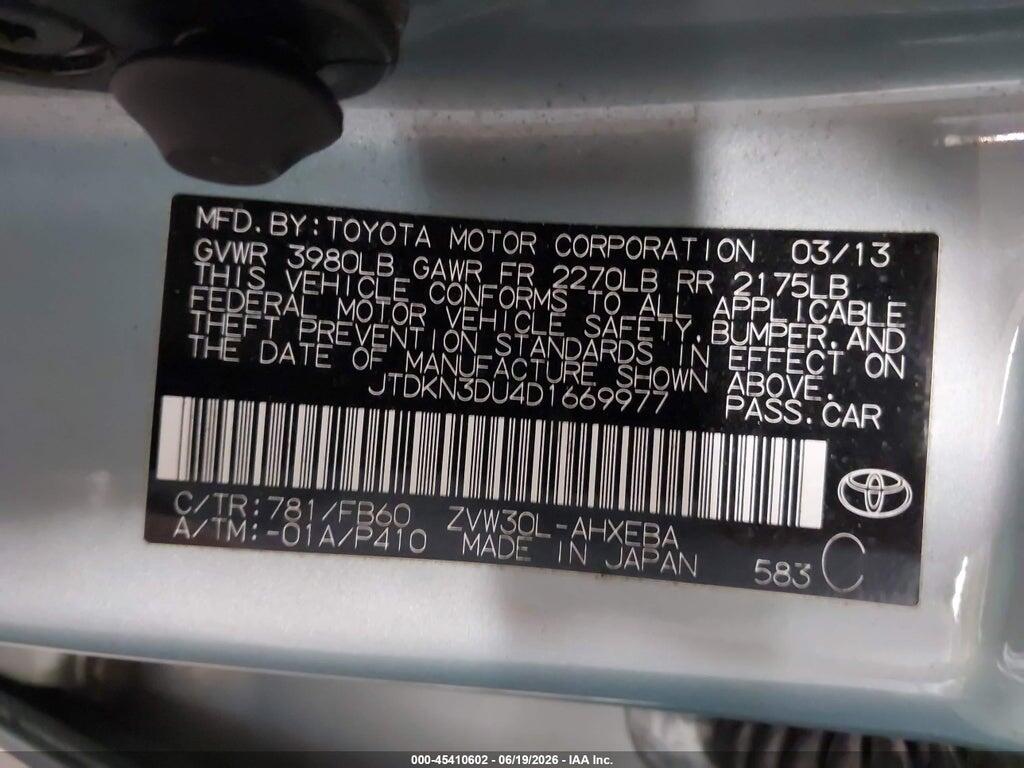 JTDKN3DU4D1669977 2013 TOYOTA PRIUS photo no. 9