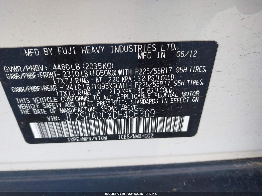 JF2SHADCXDH406369 2013 SUBARU FORESTER photo no. 9