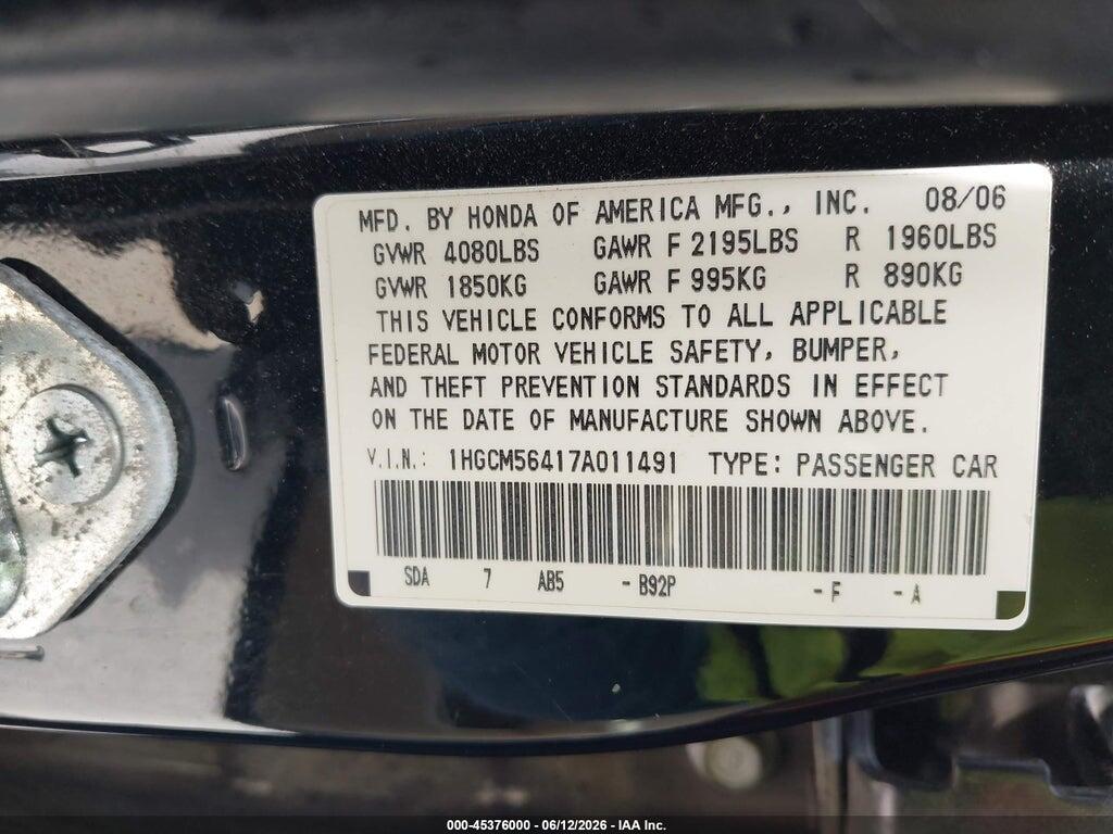 1HGCM56417A011491 2007 HONDA ACCORD photo no. 9