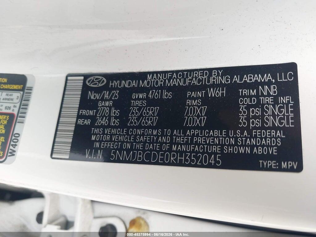 5NMJBCDE0RH352045 2024 HYUNDAI TUCSON photo no. 9