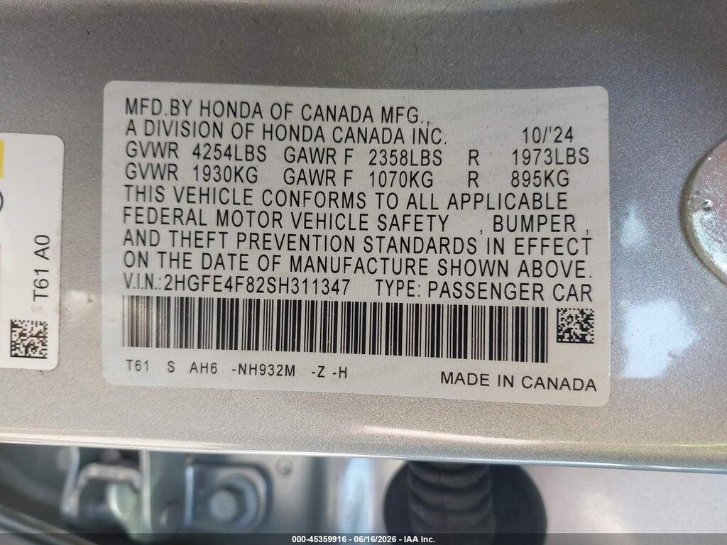 2HGFE4F82SH311347 2025 HONDA CIVIC HYBRID photo no. 9