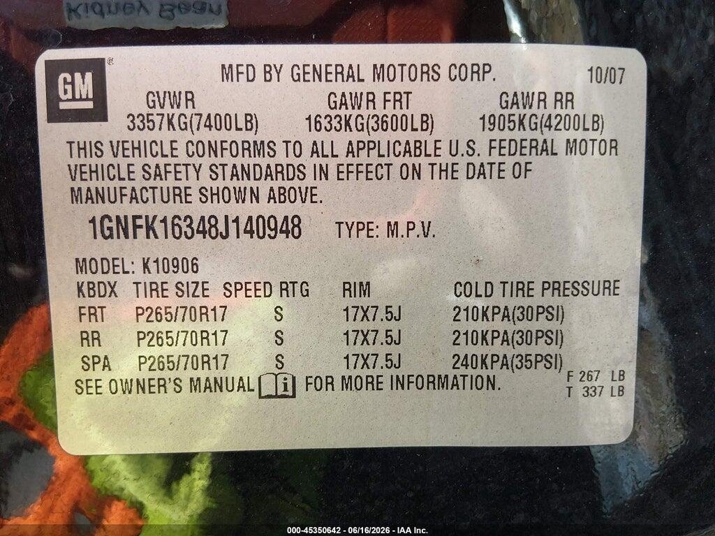 1GNFK16348J140948 2008 CHEVROLET SUBURBAN 1500 photo no. 9