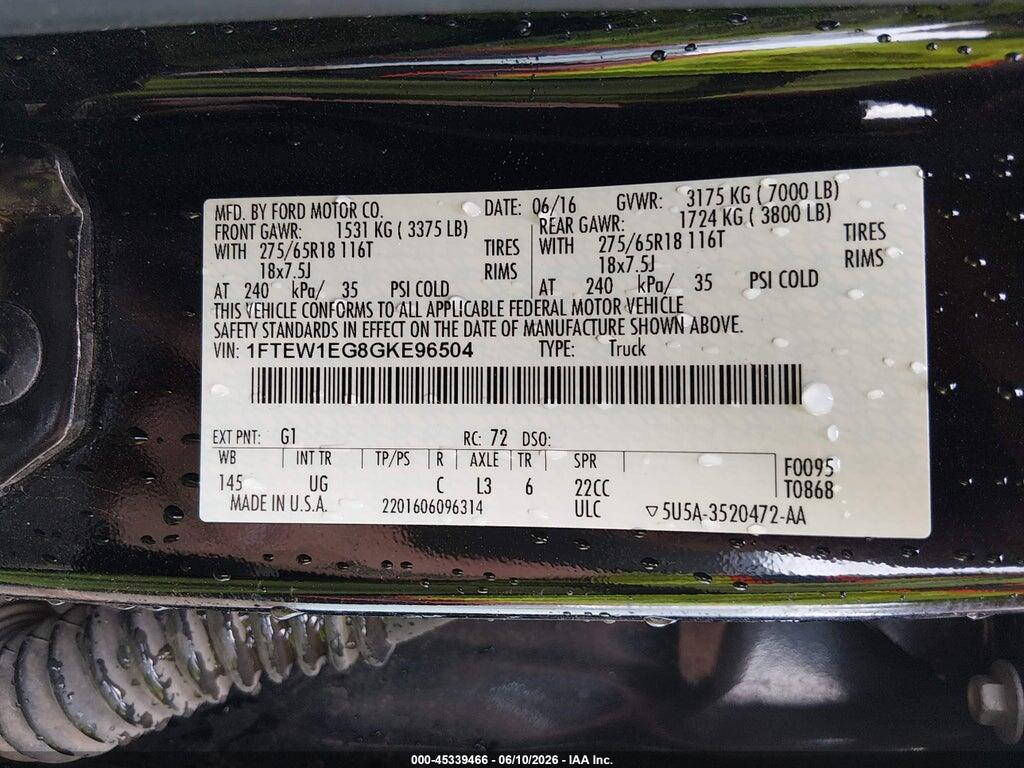 1FTEW1EG8GKE96504 2016 FORD F-150 photo no. 9
