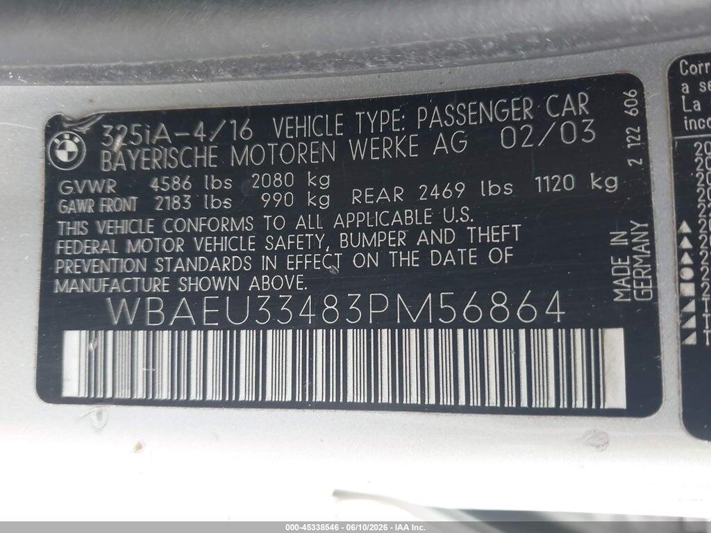 WBAEU33483PM56864 2003 BMW 3 SERIES photo no. 9