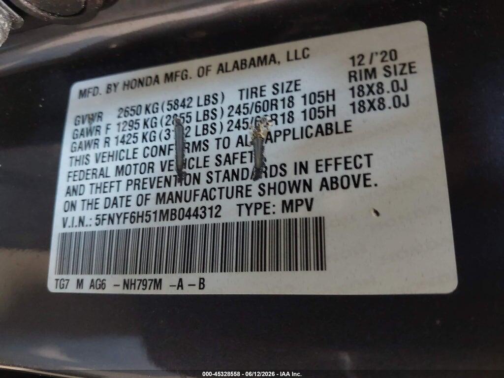 5FNYF6H51MB044312 2021 HONDA PILOT photo no. 9