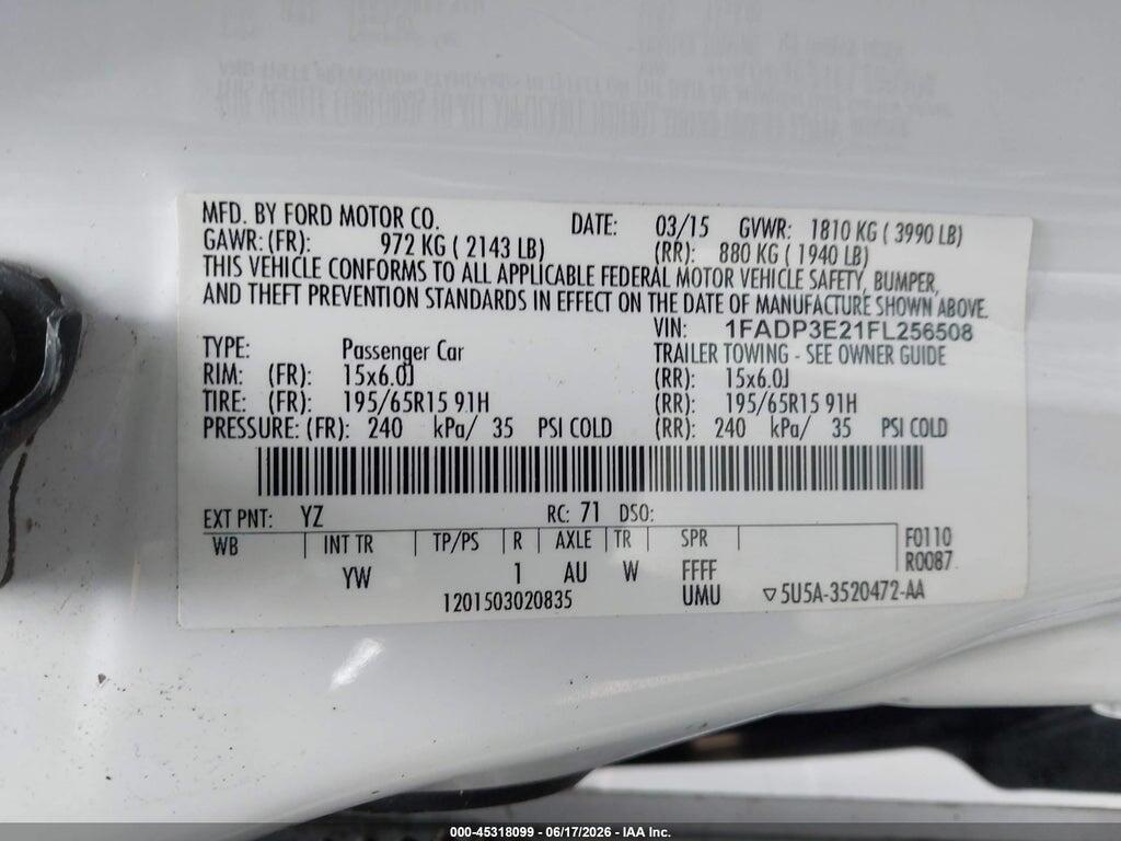 1FADP3E21FL256508 2015 FORD FOCUS photo no. 9