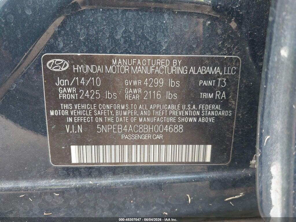 5NPEB4AC8BH004688 2011 HYUNDAI SONATA photo no. 9