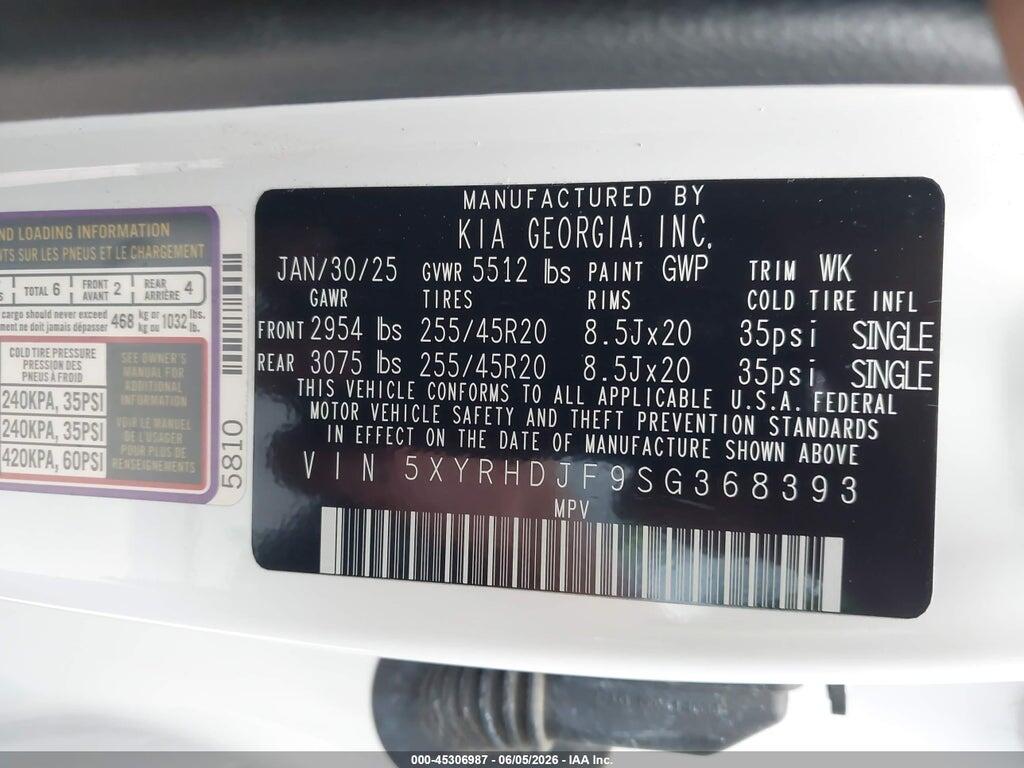 5XYRHDJF9SG368393 2025 KIA SORENTO photo no. 9