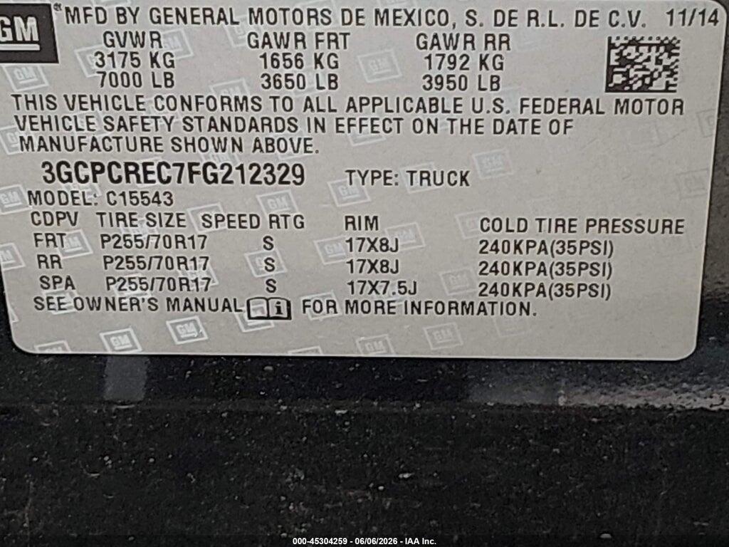 3GCPCREC7FG212329 2015 CHEVROLET SILVERADO 1500 photo no. 9