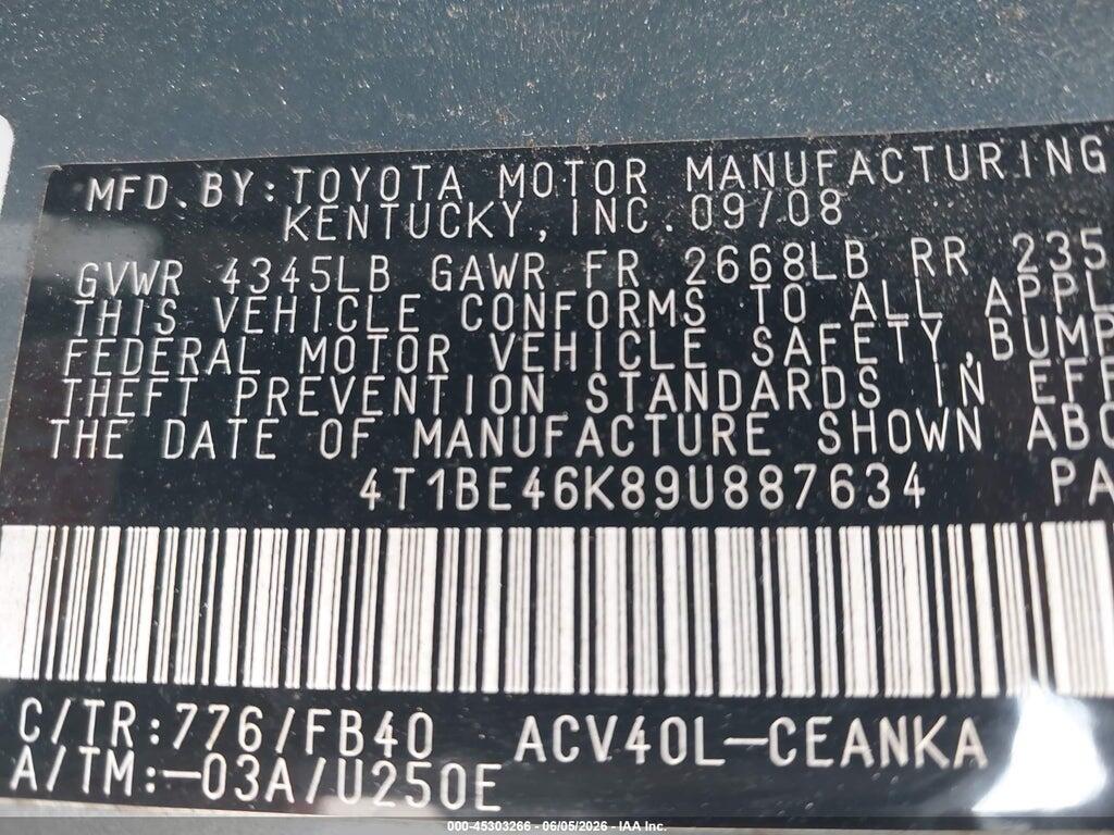 4T1BE46K89U887634 2009 TOYOTA CAMRY photo no. 9