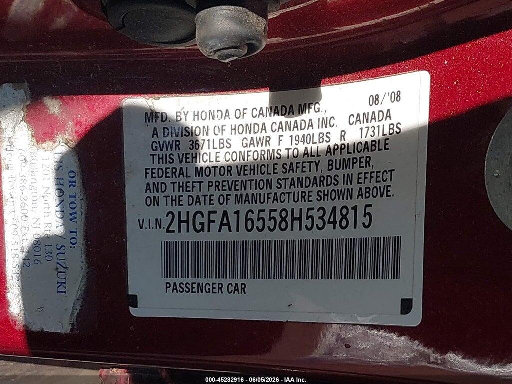 2HGFA16558H534815 2008 HONDA CIVIC photo no. 9