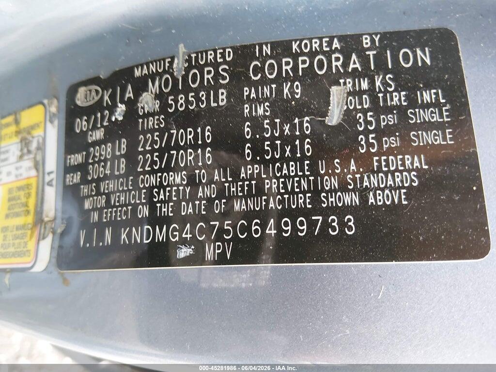 KNDMG4C75C6499733 2012 KIA SEDONA photo no. 9