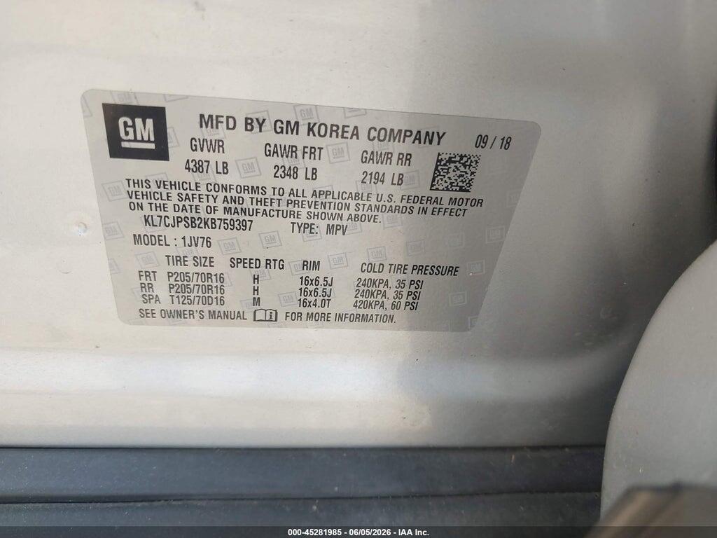 KL7CJPSB2KB759397 2019 CHEVROLET TRAX photo no. 9