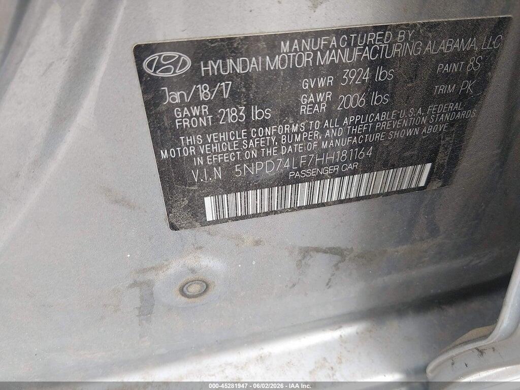 5NPD74LF7HH181164 2017 HYUNDAI ELANTRA photo no. 9