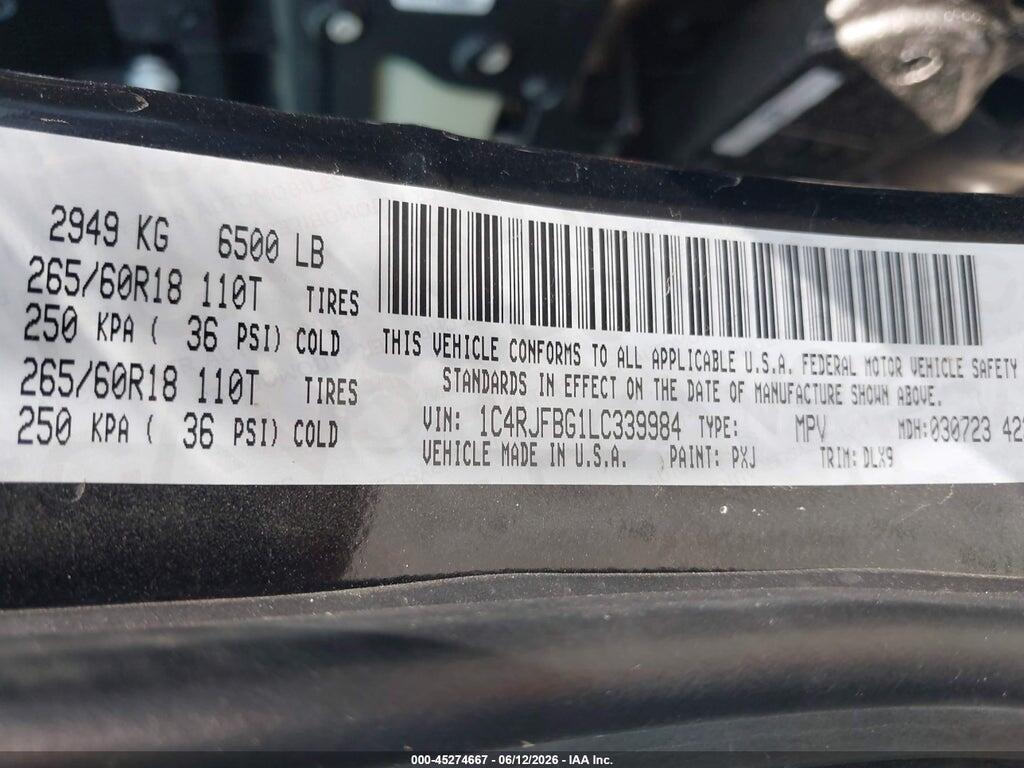 1C4RJFBG1LC339984 2020 JEEP GRAND CHEROKEE photo no. 9