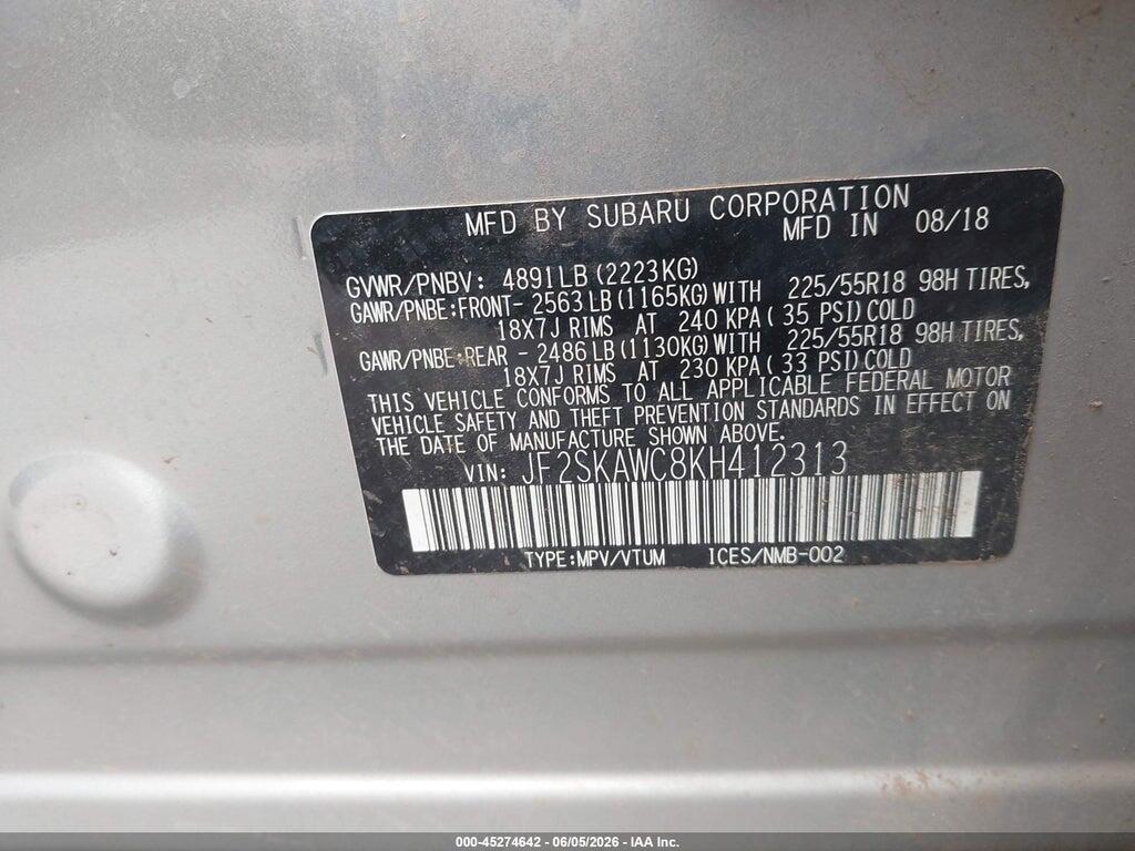 JF2SKAWC8KH412313 2019 SUBARU FORESTER photo no. 9
