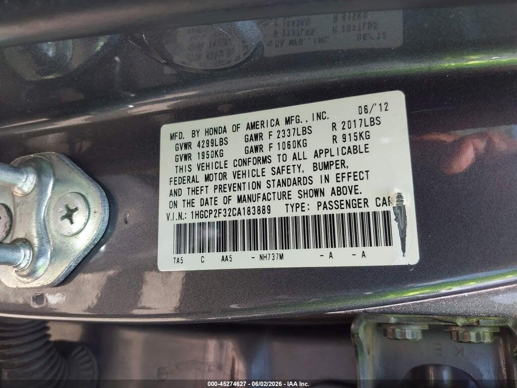 1HGCP2F32CA183889 2012 HONDA ACCORD photo no. 9