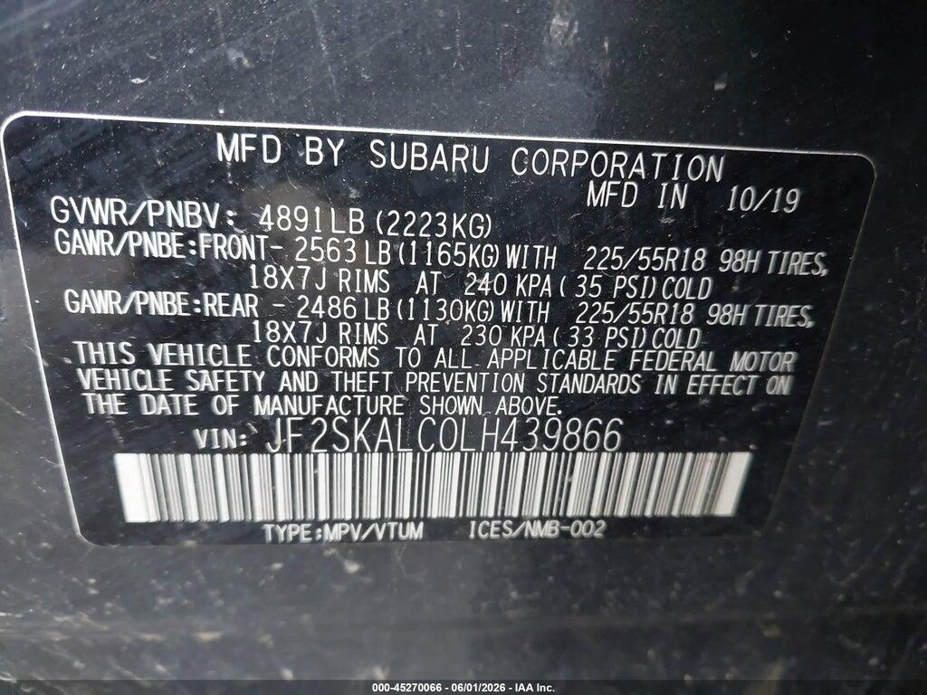 JF2SKALC0LH439866 2020 SUBARU FORESTER photo no. 9