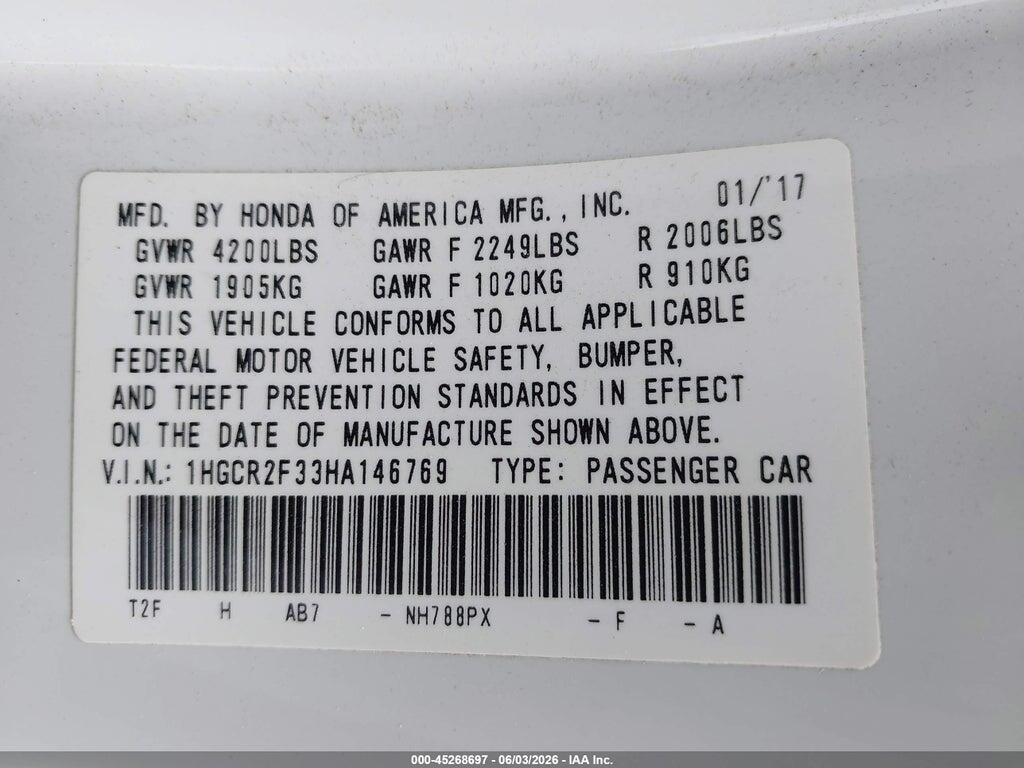 1HGCR2F33HA146769 2017 HONDA ACCORD photo no. 9