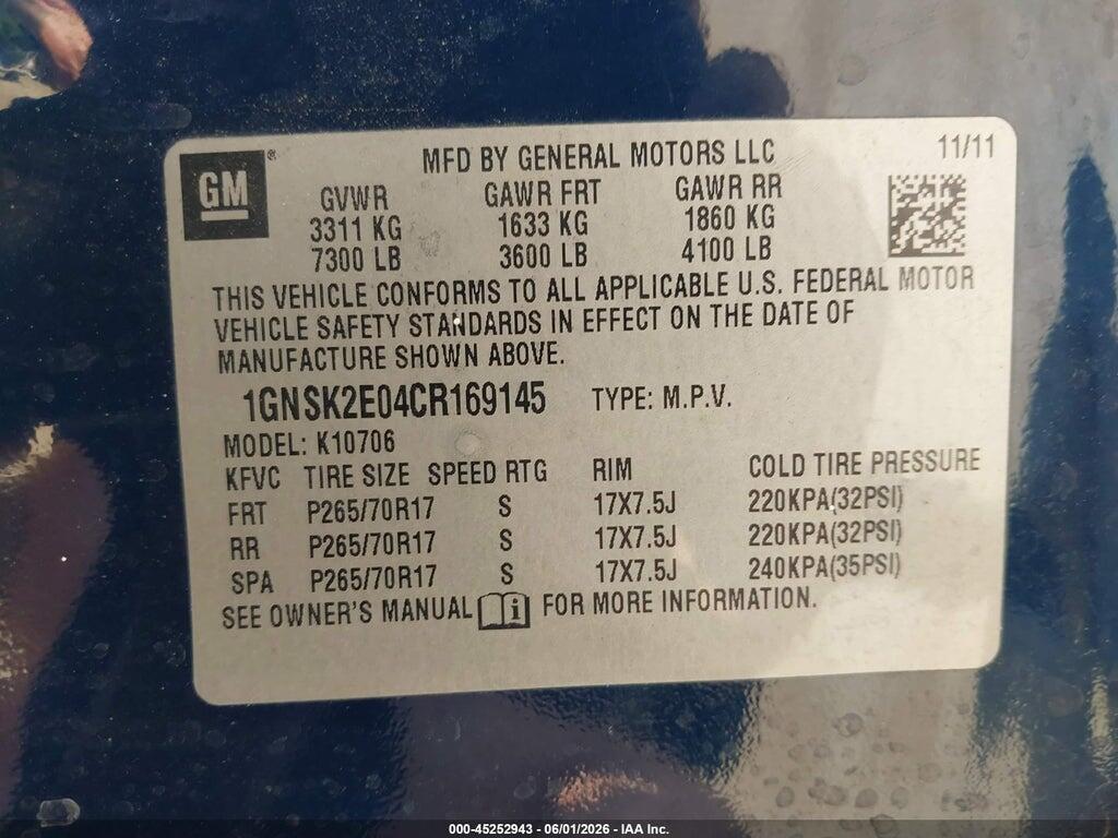 1GNSK2E04CR169145 2012 CHEVROLET TAHOE photo no. 9