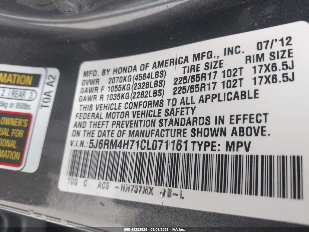 5J6RM4H71CL071161 2012 HONDA CR-V photo no. 9