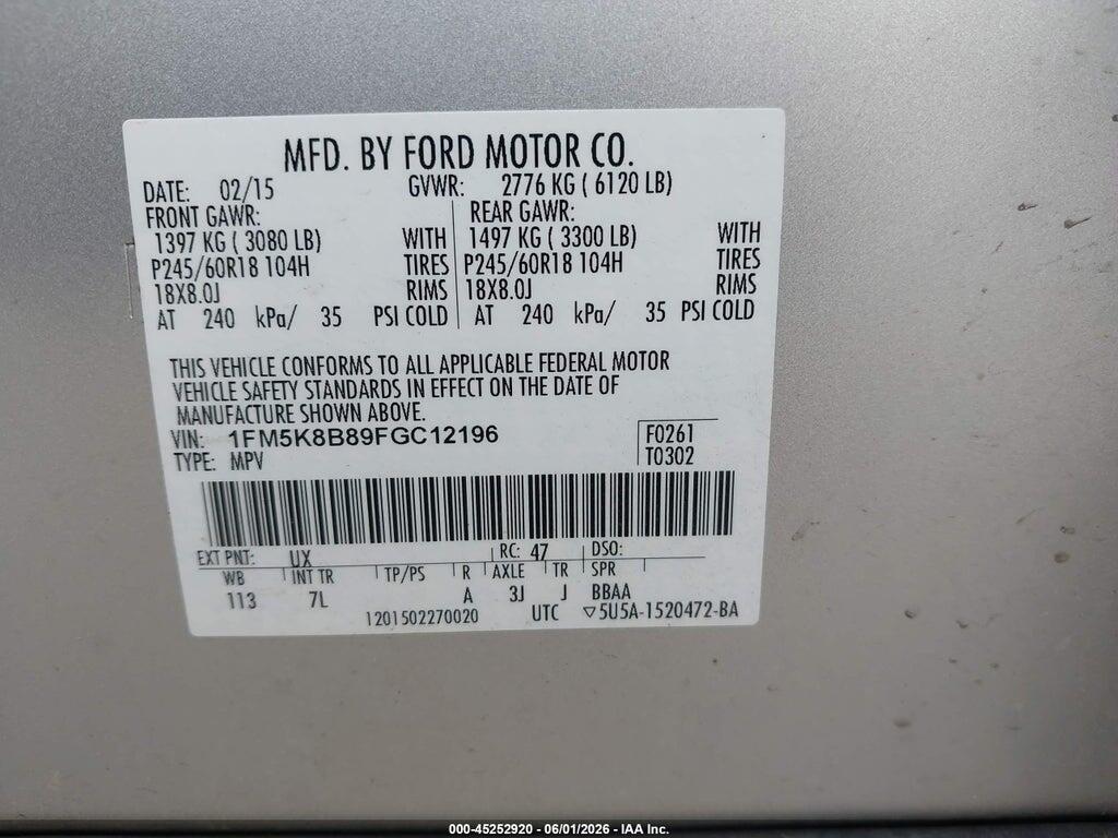 1FM5K8B89FGC12196 2015 FORD EXPLORER photo no. 9