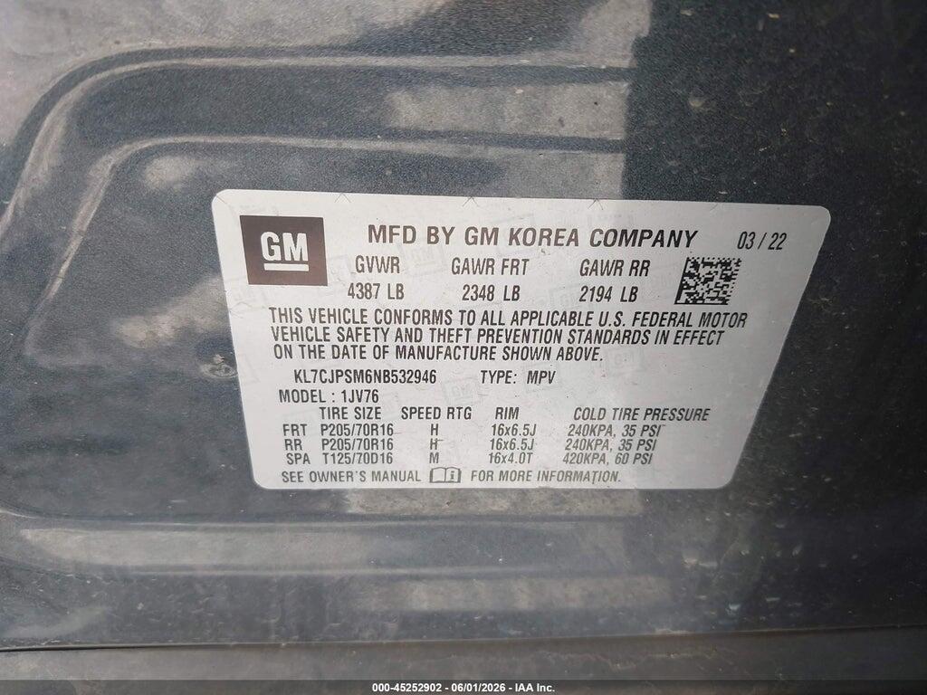 KL7CJPSM6NB532946 2022 CHEVROLET TRAX photo no. 9