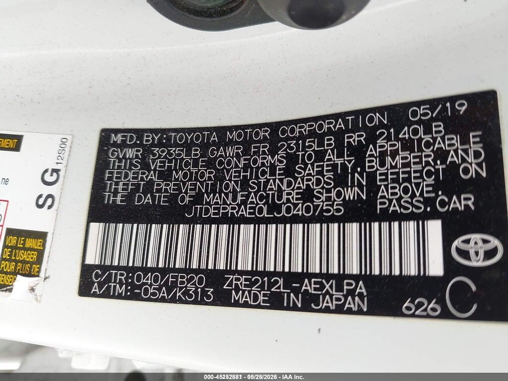 JTDEPRAE0LJ040755 2020 TOYOTA COROLLA photo no. 9