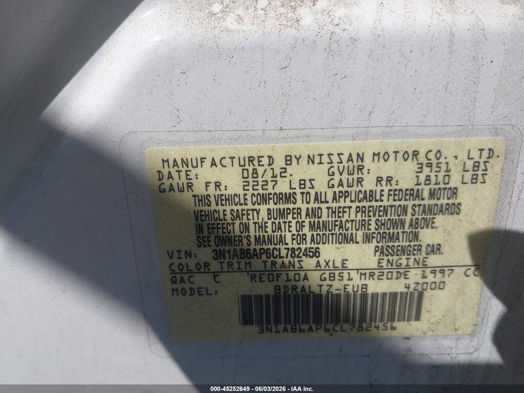 3N1AB6AP6CL782456 2012 NISSAN SENTRA photo no. 9