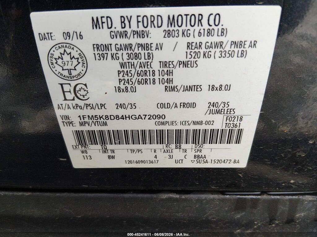 1FM5K8D84HGA72090 2017 FORD EXPLORER photo no. 9