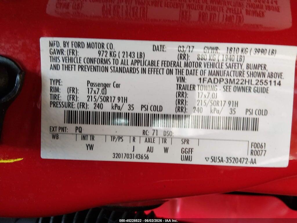 1FADP3M22HL255114 2017 FORD FOCUS photo no. 9