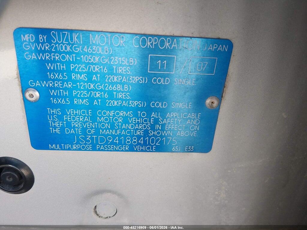 JS3TD941884102175 2008 SUZUKI GRAND VITARA photo no. 9