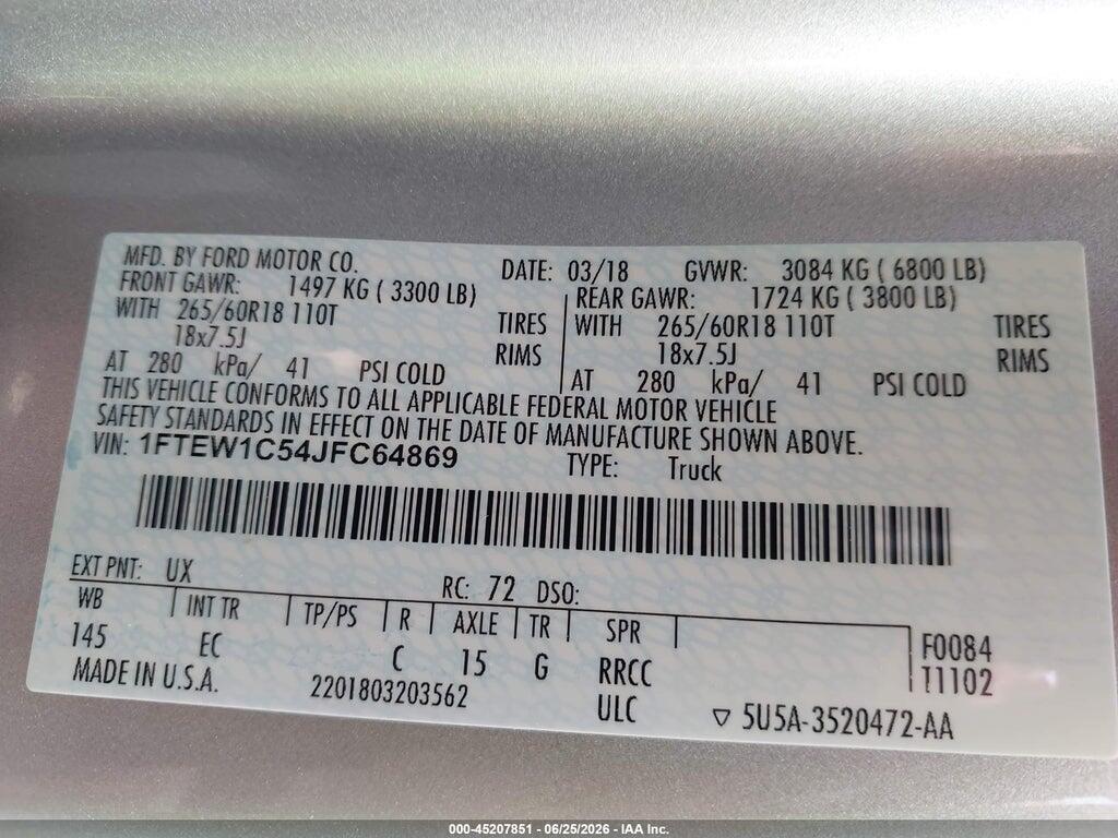 1FTEW1C54JFC64869 2018 FORD F-150 photo no. 9