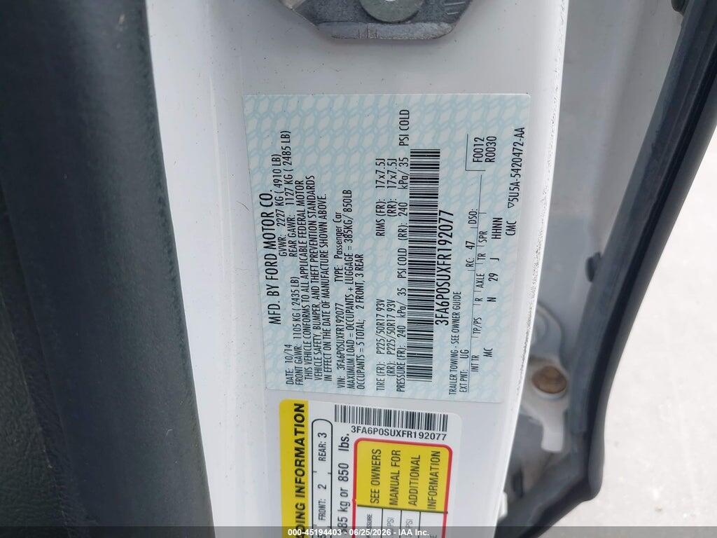 3FA6P0SUXFR192077 2015 FORD FUSION ENERGI photo no. 9