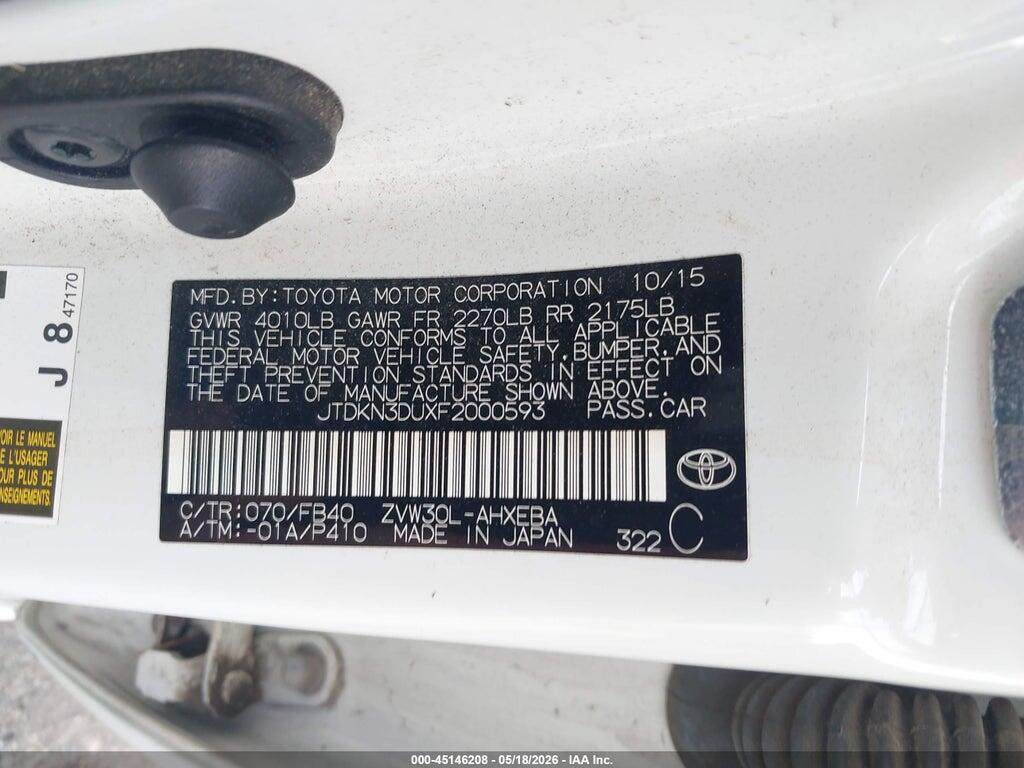 JTDKN3DUXF2000593 2015 TOYOTA PRIUS photo no. 9