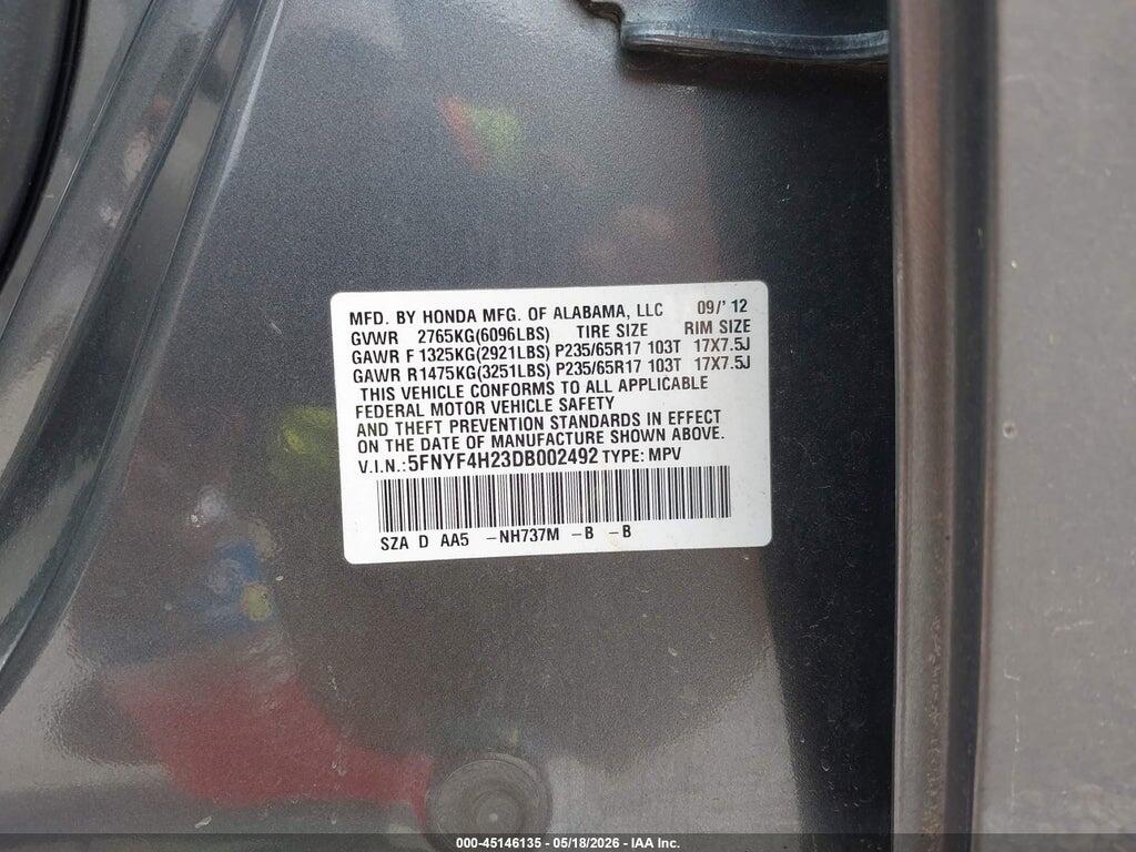 5FNYF4H23DB002492 2013 HONDA PILOT photo no. 9