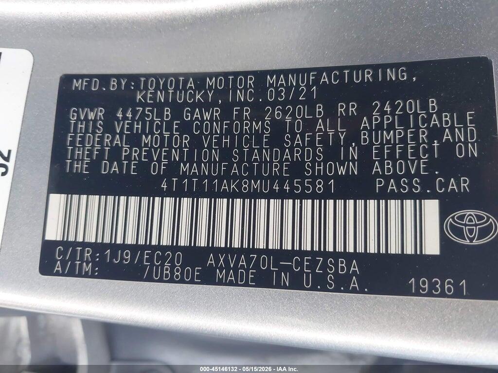4T1T11AK8MU445581 2021 TOYOTA CAMRY photo no. 9