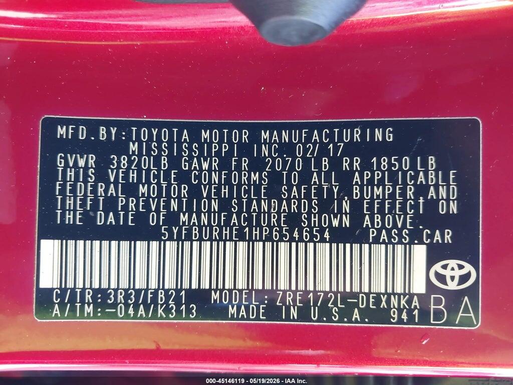 5YFBURHE1HP654654 2017 TOYOTA COROLLA photo no. 9