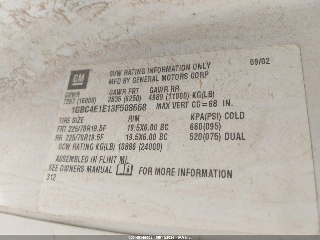 1GBC4E1E13F508668 2003 CHEVROLET CC4500 photo no. 8