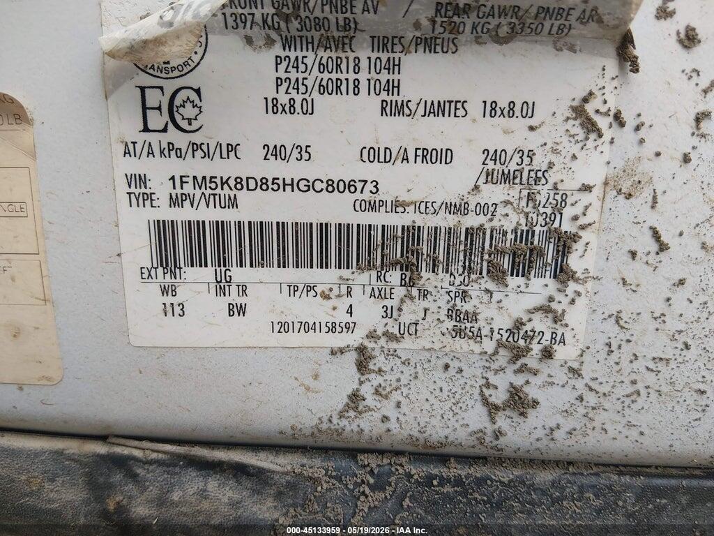 1FM5K8D85HGC80673 2017 FORD EXPLORER photo no. 9
