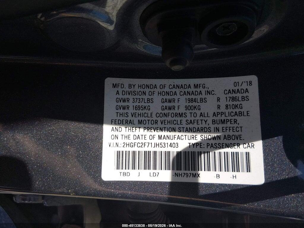 2HGFC2F71JH531403 2018 HONDA CIVIC photo no. 9