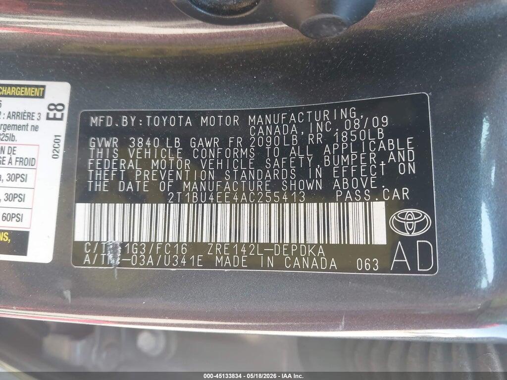 2T1BU4EE4AC255413 2010 TOYOTA COROLLA photo no. 9