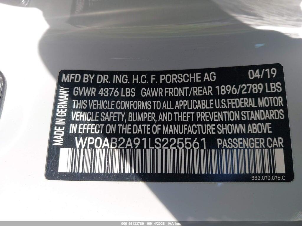 WP0AB2A91LS225561 2020 PORSCHE 911 photo no. 9